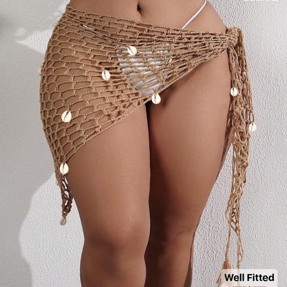 SHEIN Brown Crochet Swim Sarong